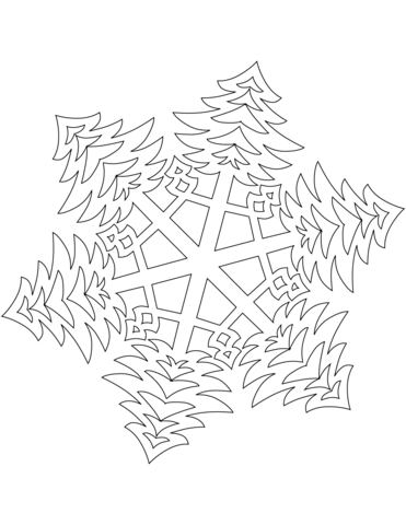 Snowflake With Bushy Christmas Trees Pattern Coloring Page